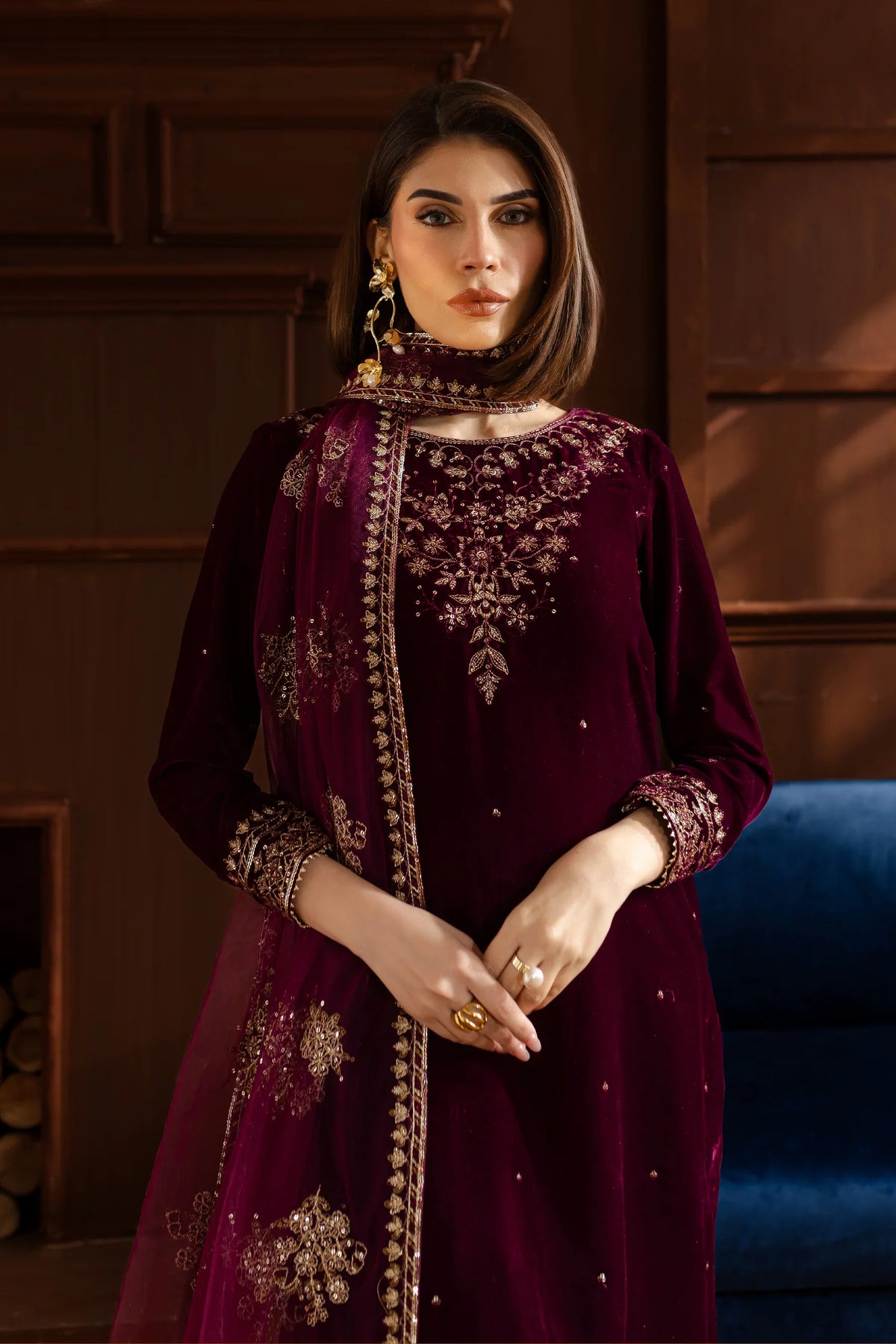Batik Luxury Velvet Embroidered Collection Amar 3Pc - Velvet Luxe