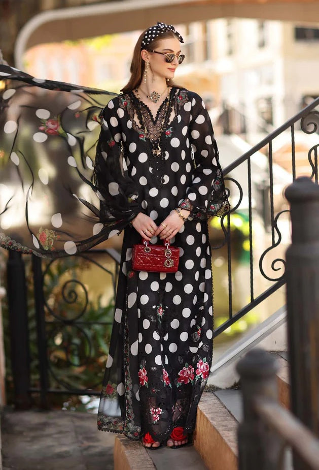 Noor By Saadia - Swiss Lawn Embroidered 3 Piece Unstitched - Black Polka