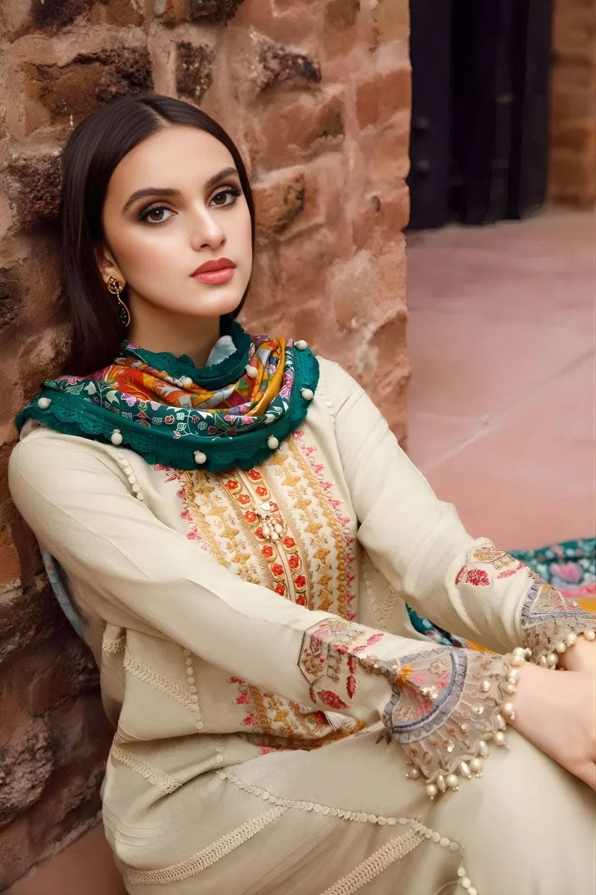 Maria B - 3PC Unstitched Dhanak Embroidered Shirt with Digital Printed Dupatta and Trouser
