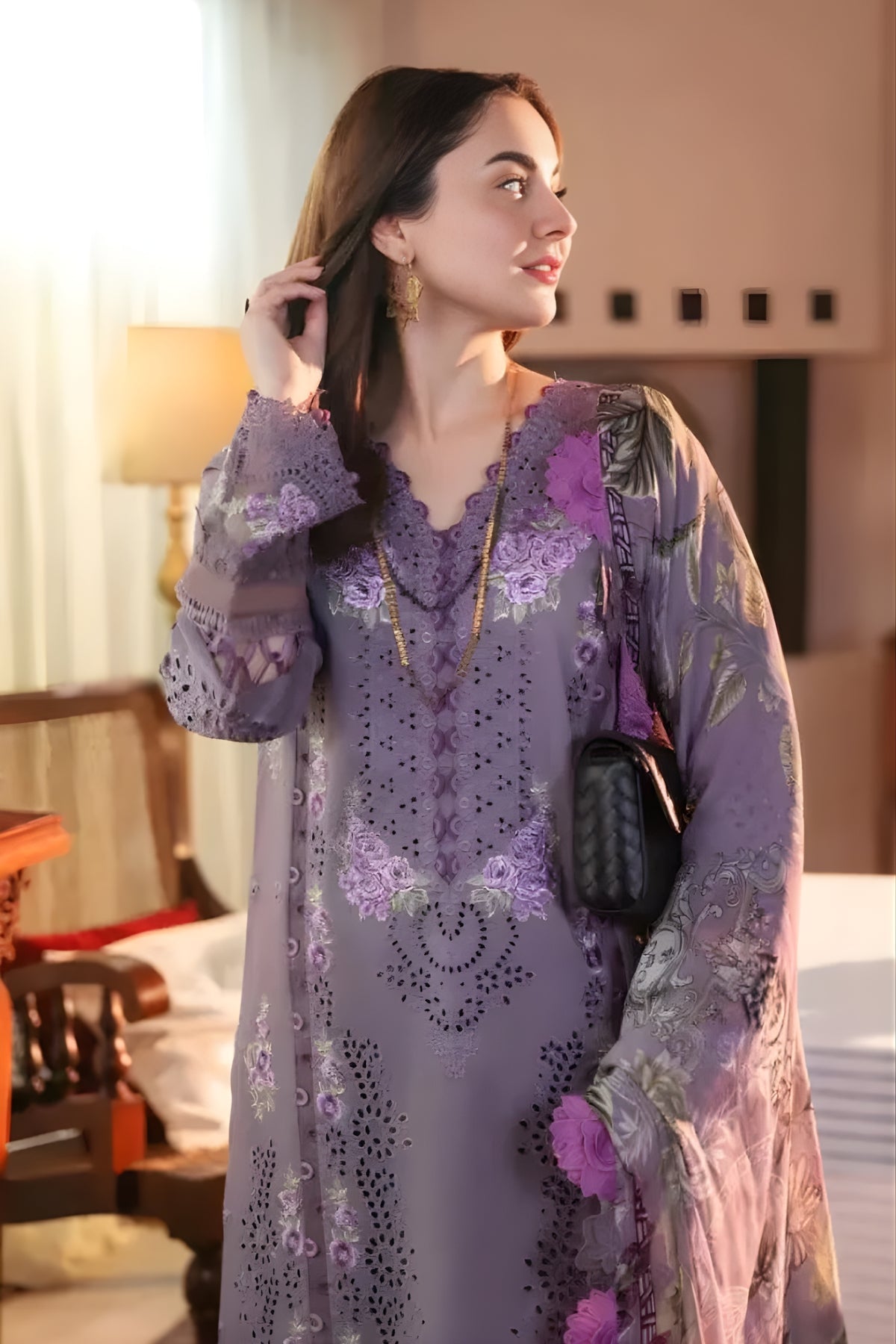 Jade - 3PC Lawn Embroidered Shirt with Printed Monarc Dupatta (Unstitched)