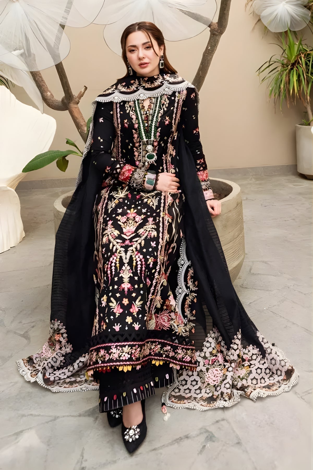 Qalamkar 3PC Lawn Embroidered Shirt with Embroidered Khaddi Net Dupatta (Unstitched)