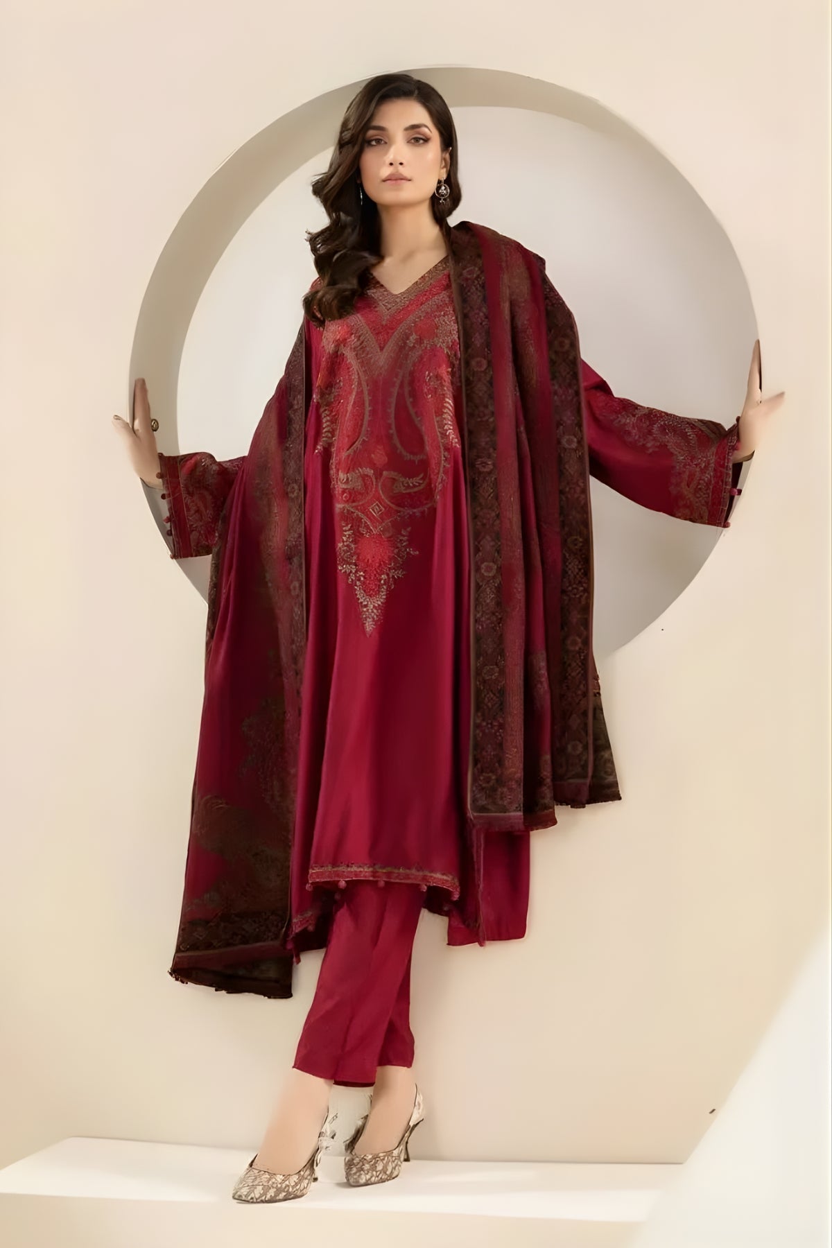 Maria B - 3PC Lawn Embroidered Shirt with Printed Chiffon Dupatta (Unstitched)