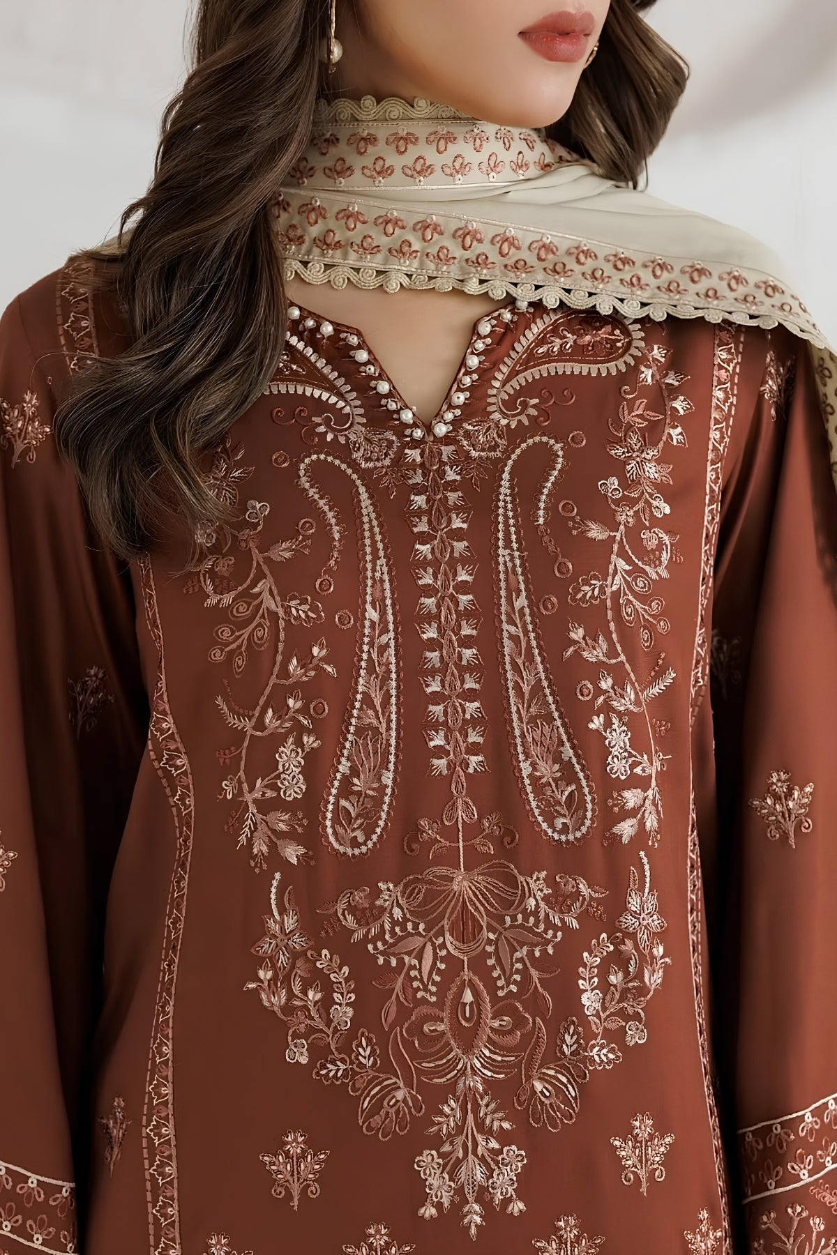 Daria - 3PC Unstitched Dhanak Embroidered Shirt with Digital Printed Dupatta and Trouser