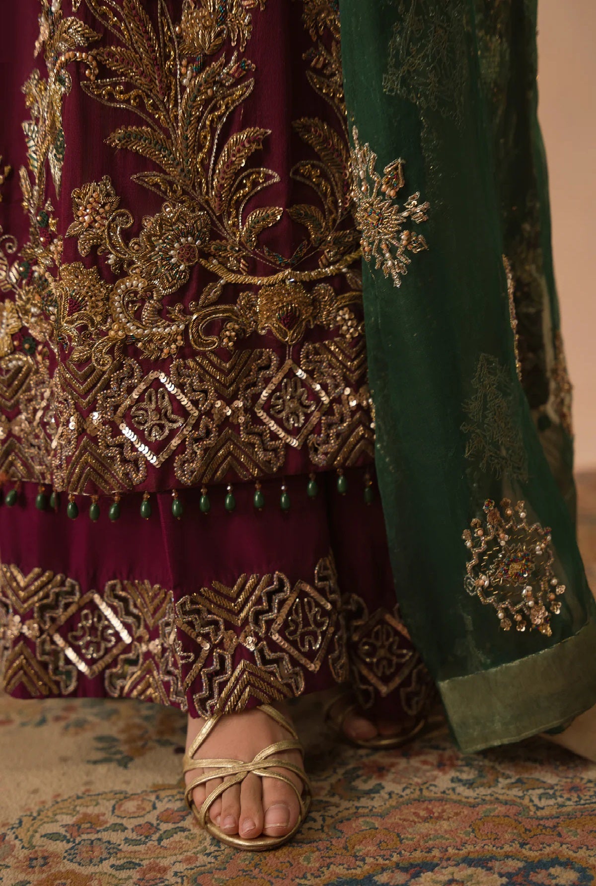 Abeera Usman Raw Silk Handwork Embroidered 3 Pcs Unstitched Burgundy Dusk