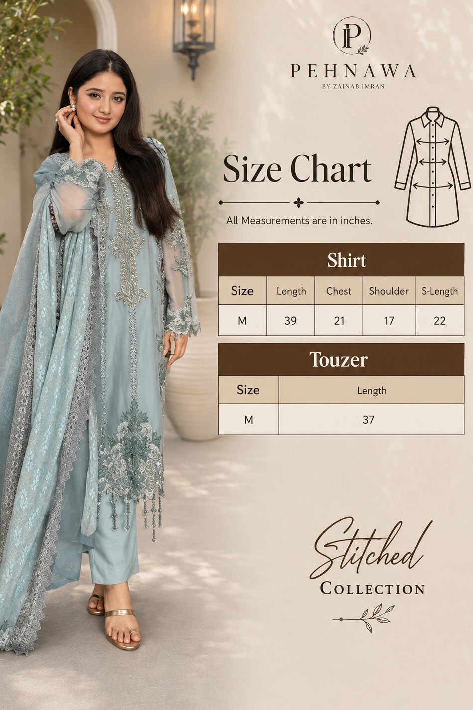 Maria B Luxury Embroidered Chiffon 3Pc Unstitched / Stitched Suit Blue