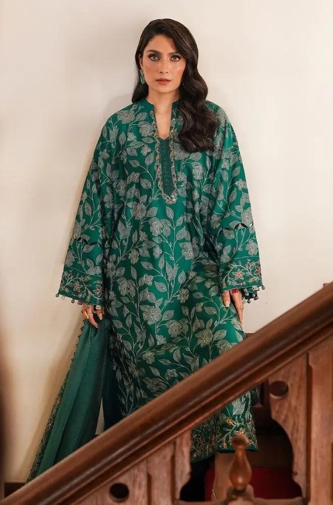 Cross Stitch - 3PC Unstitched Dhanak Embroidered Shirt with Embroidered Slub Net dopatta and Trouser