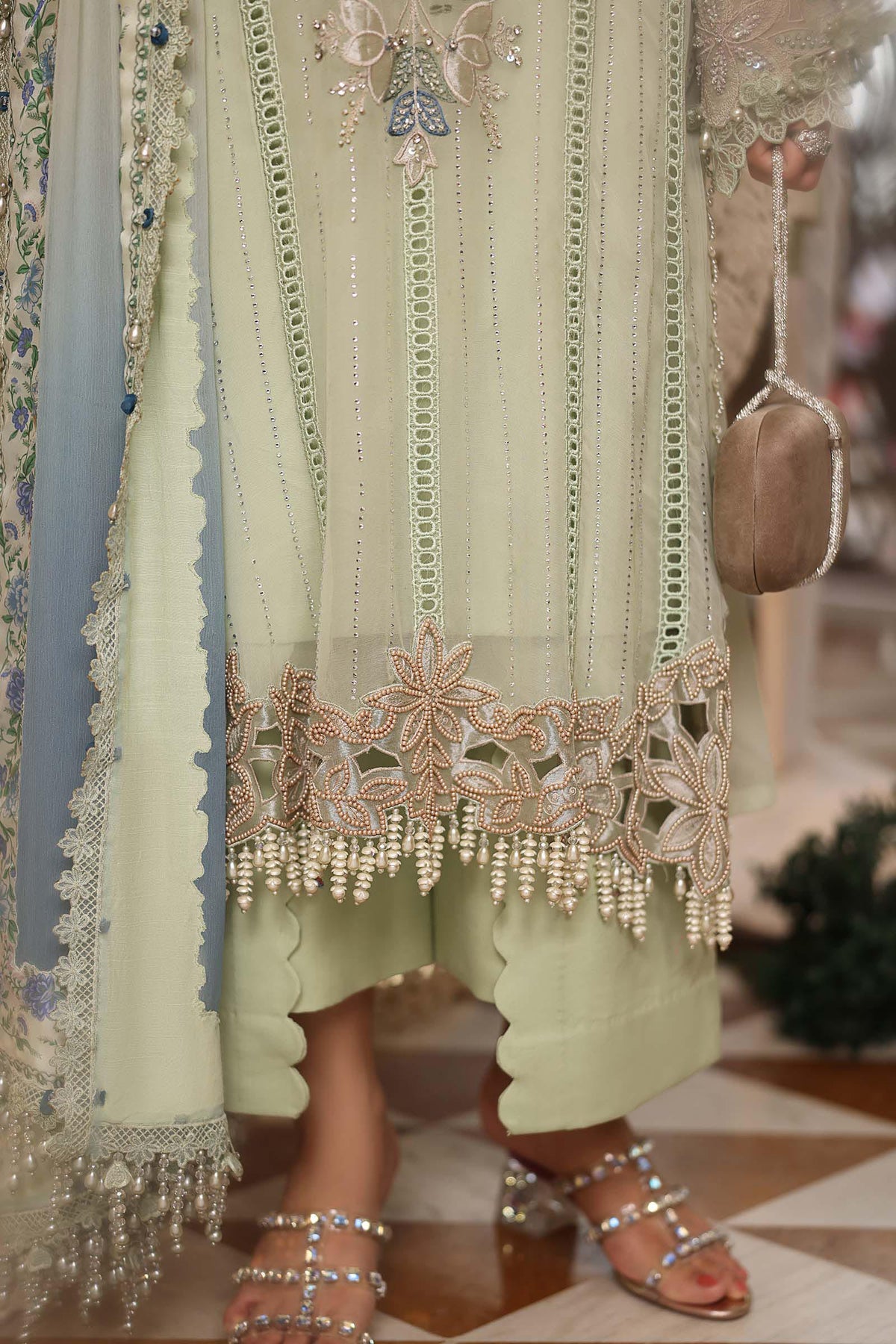 Maria B Luxury Embroidered Chiffon 3Pc Unstitched Suit Green