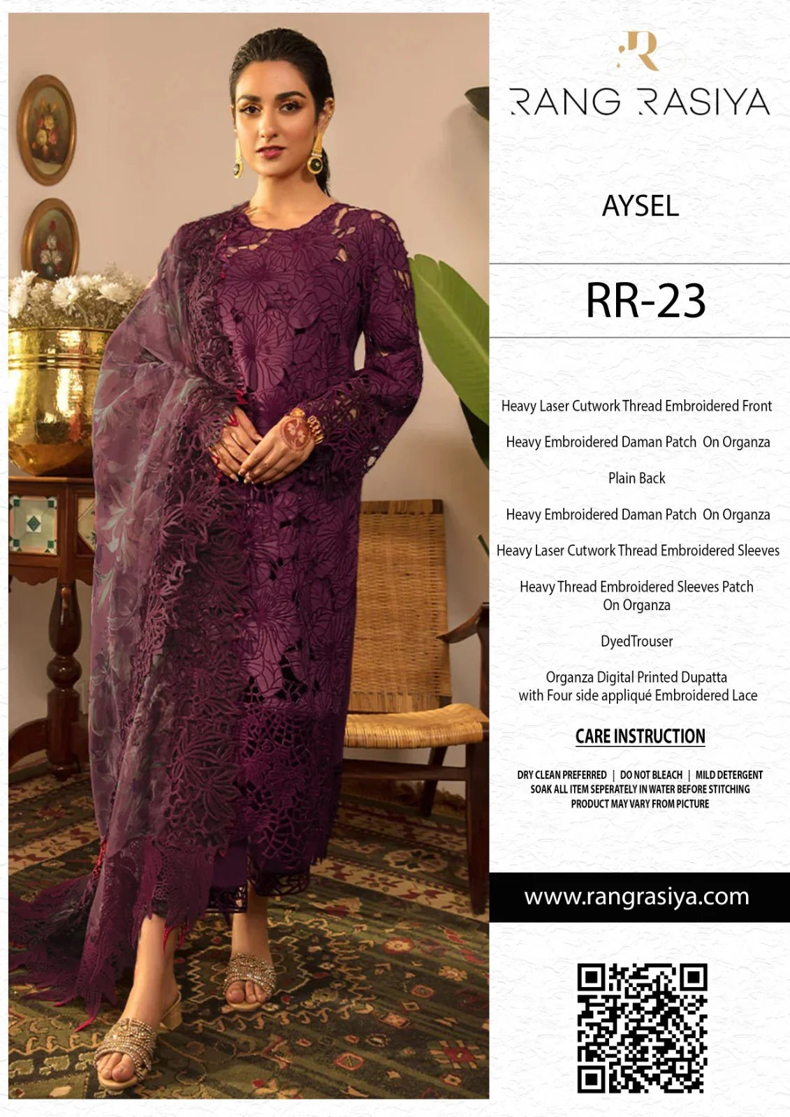 Rang Rasiya Rehmat Luxury Lawn Lazer Cut Style Purple