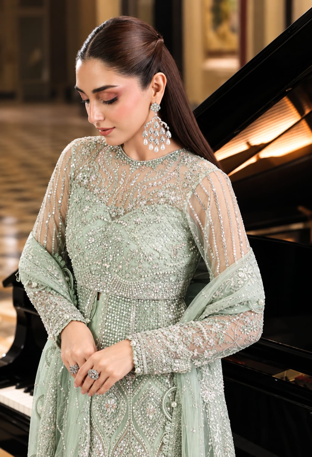 Elaf DIANA Luxury Net Embroidered 3Pc Unstitched Suit