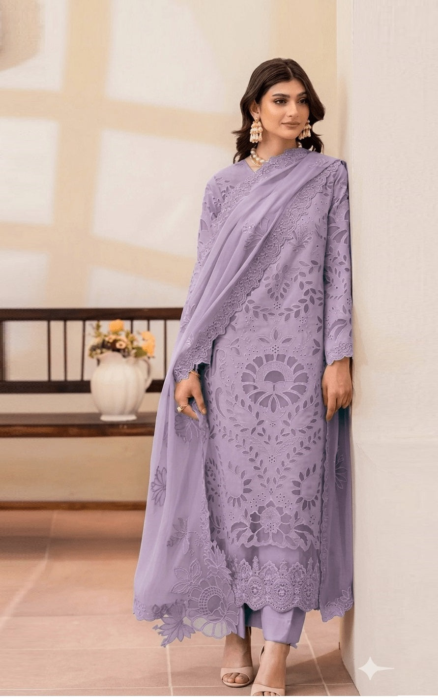 Imrozia Luxury Embroidered Lawn Unstitched 3Pc Suit - Lavender Grace