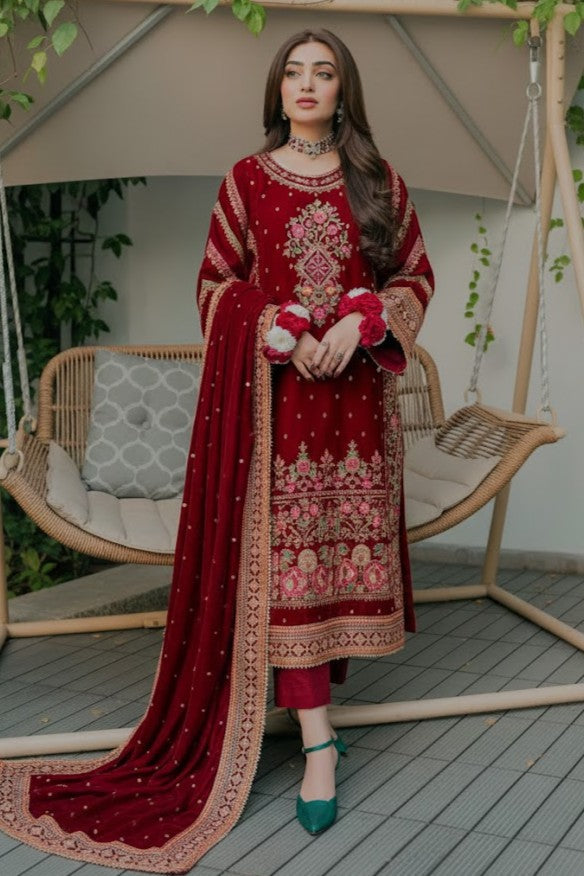 Aneelas Luxury Velvet Unstitched Embroidered Collection with velvet Shawl