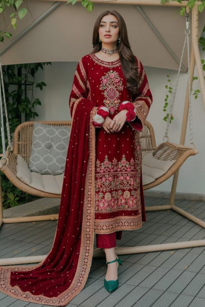 Aneelas Luxury Velvet Unstitched Embroidered Collection with velvet Shawl