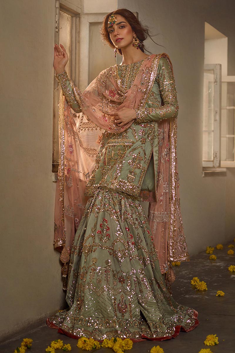 Mohsin Naveed Ranjha Luxury Net Embroidered Unstitched 3Pc Suit - Zamrud