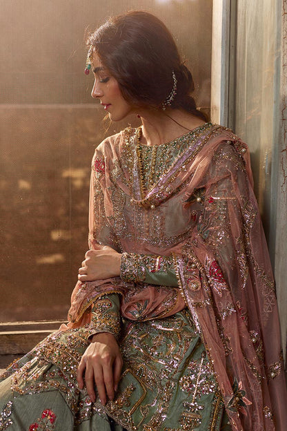 Mohsin Naveed Ranjha Luxury Net Embroidered Unstitched 3Pc Suit - Zamrud