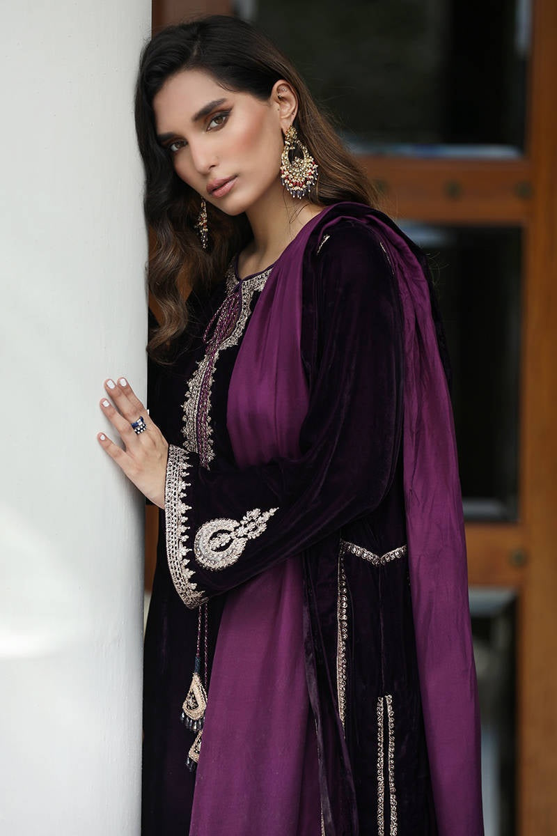 Farida Hassan - Plum Tribal - Luxury Velvet Embroidered 3 Piece Unstitched