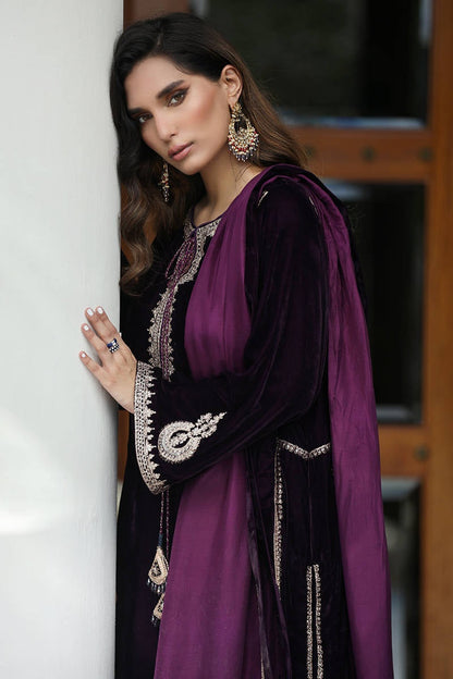 Farida Hassan - Plum Tribal - Luxury Velvet Embroidered 3 Piece Unstitched