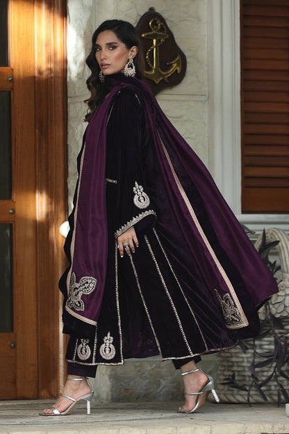 Farida Hassan - Plum Tribal - Luxury Velvet Embroidered 3 Piece Unstitched
