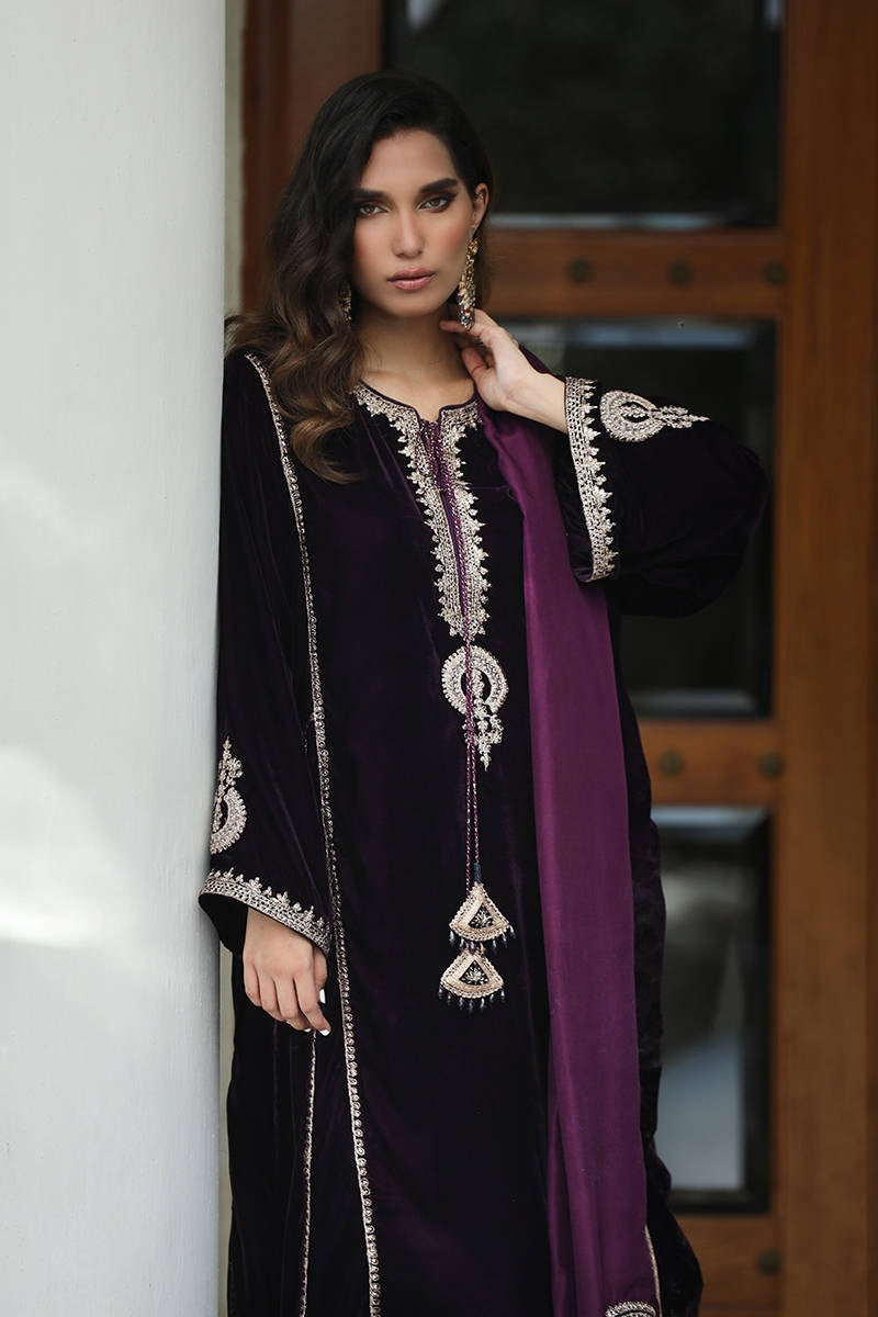 Farida Hassan - Plum Tribal - Luxury Velvet Embroidered 3 Piece Unstitched