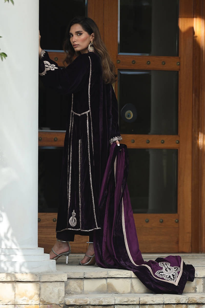 Farida Hassan - Plum Tribal - Luxury Velvet Embroidered 3 Piece Unstitched