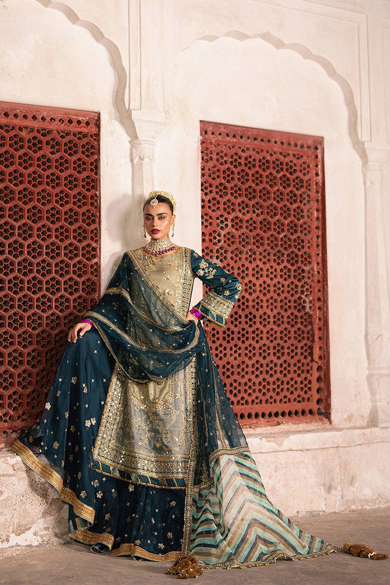 Zarlish Makhfi by Mohsin Naveed Ranjha Unstitched Embroidered Organza Suits 3 Piece Lehar - Festive Collection