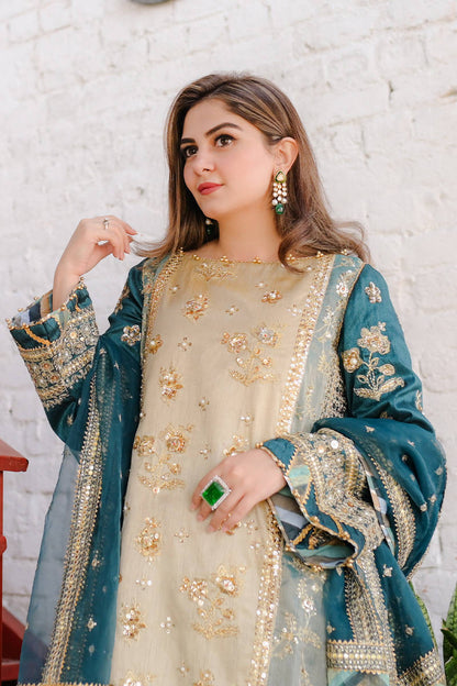 Zarlish Makhfi by Mohsin Naveed Ranjha Unstitched Embroidered Organza Suits 3 Piece Lehar - Festive Collection