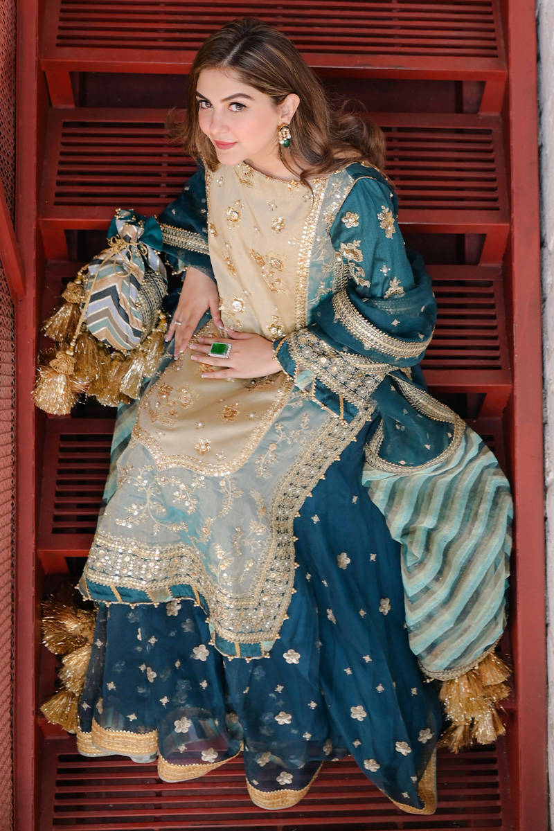 Zarlish Makhfi by Mohsin Naveed Ranjha Unstitched Embroidered Organza Suits 3 Piece Lehar - Festive Collection