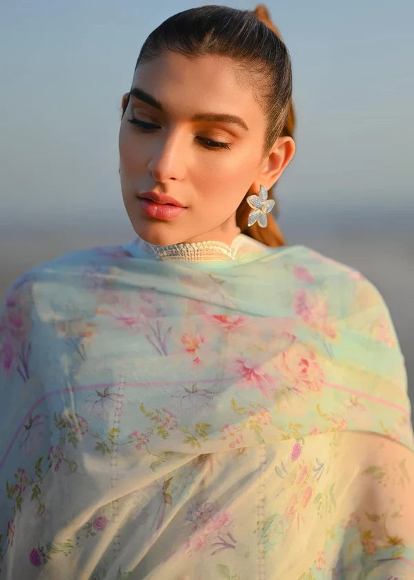 Zaib By Nimsay Luxury Embroidered Chiken Kari Lawn Unstitch Sky Blue