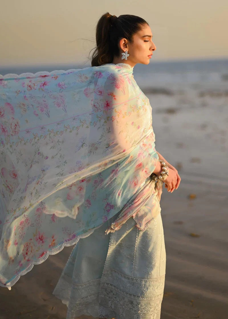 Zaib By Nimsay Luxury Embroidered Chiken Kari Lawn Unstitch Sky Blue