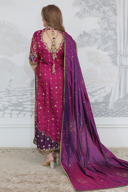 Farha Talib Aziz - Luxury Raw Silk 3 Piece Unstitched Bita Magenta Kurta