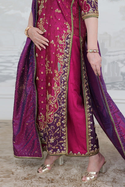 Farha Talib Aziz - Luxury Raw Silk 3 Piece Unstitched Bita Magenta Kurta