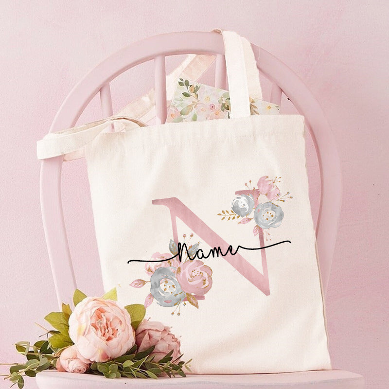 Monogrammed Canvas Bag Women's Letter Print Tote