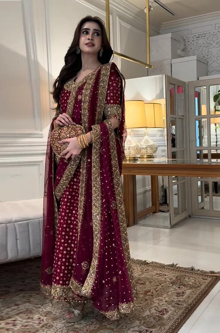 Haris Shakeel Luxury Raw Silk 3 Piece Unstitched - Aisha Afridi