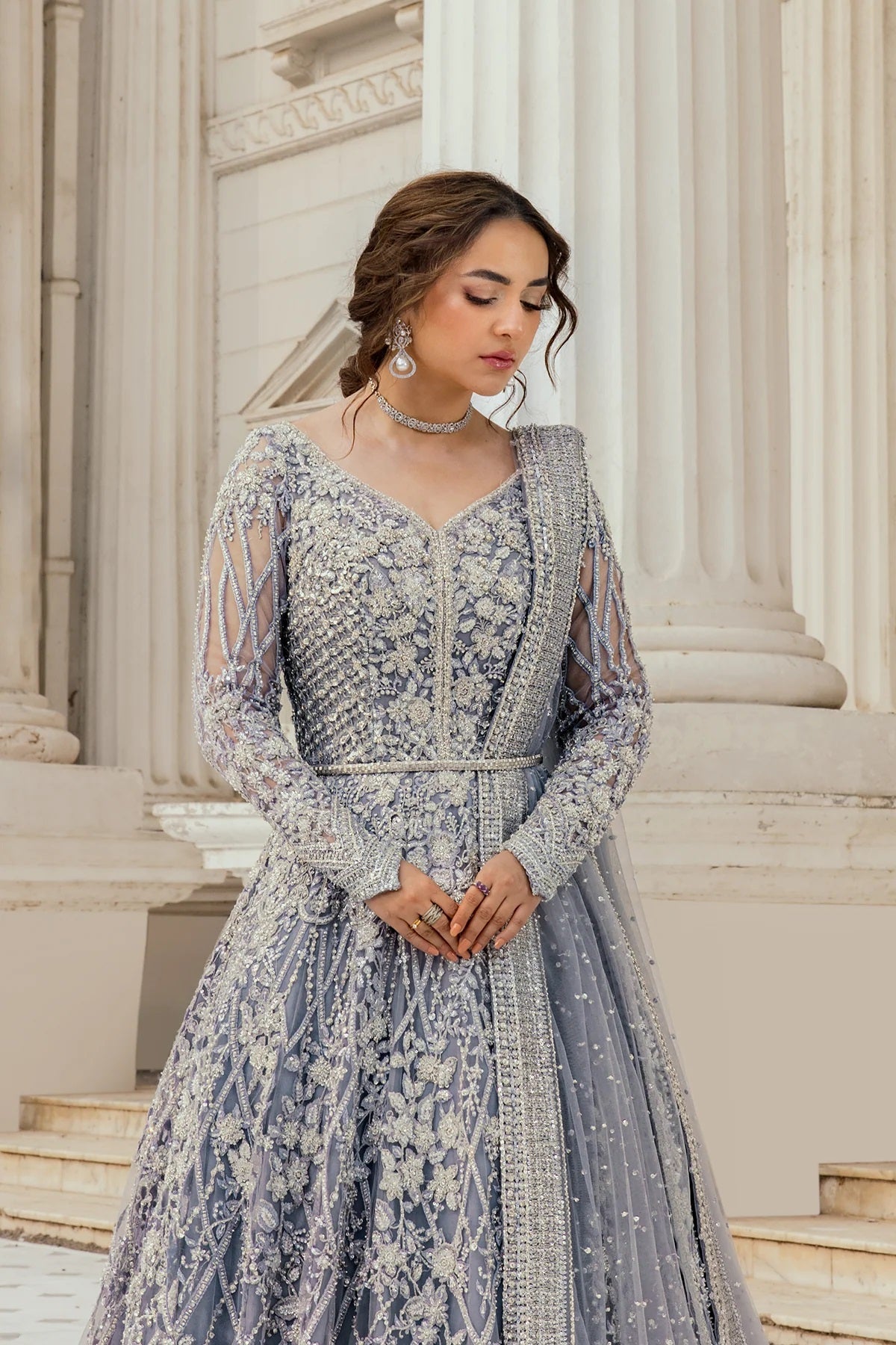Erum Khan Luxurious Net Embroidered Unstitched 3 Piece Moonlit Majesty