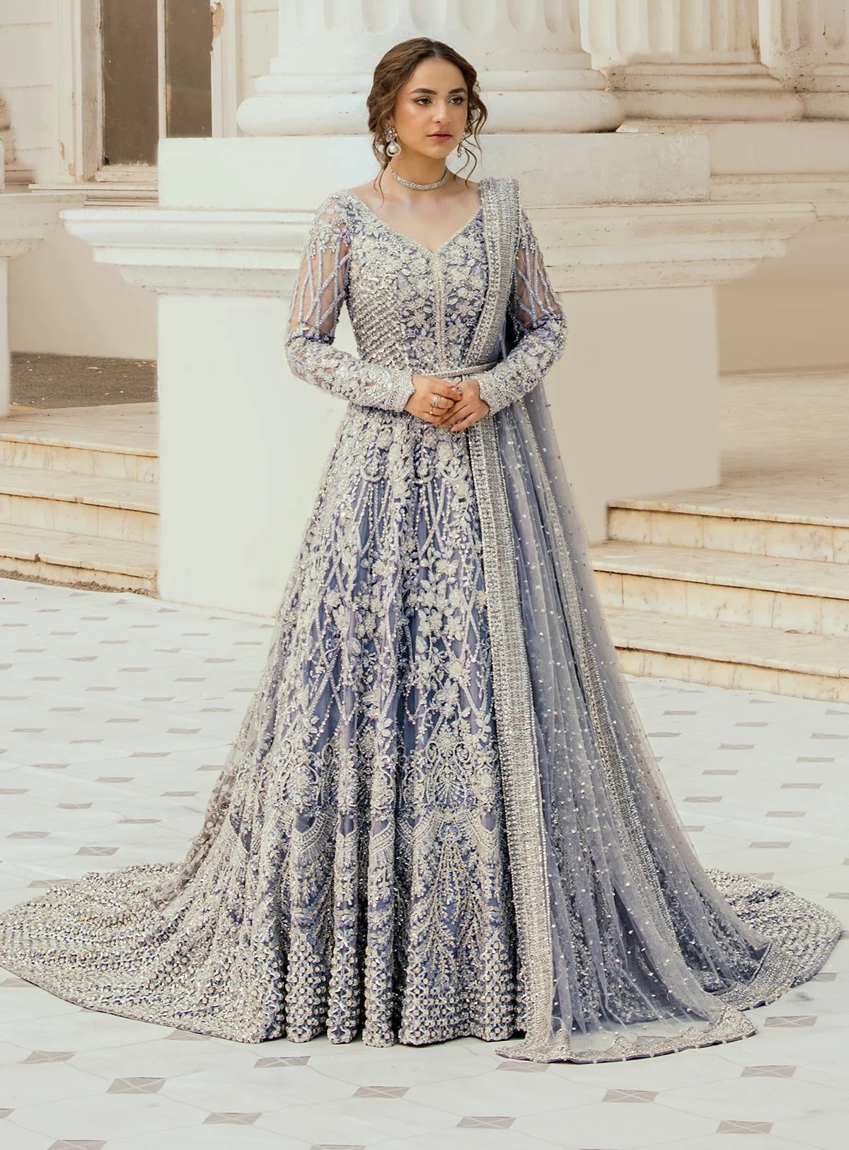 Erum Khan Luxurious Net Embroidered Unstitched 3 Piece Moonlit Majesty