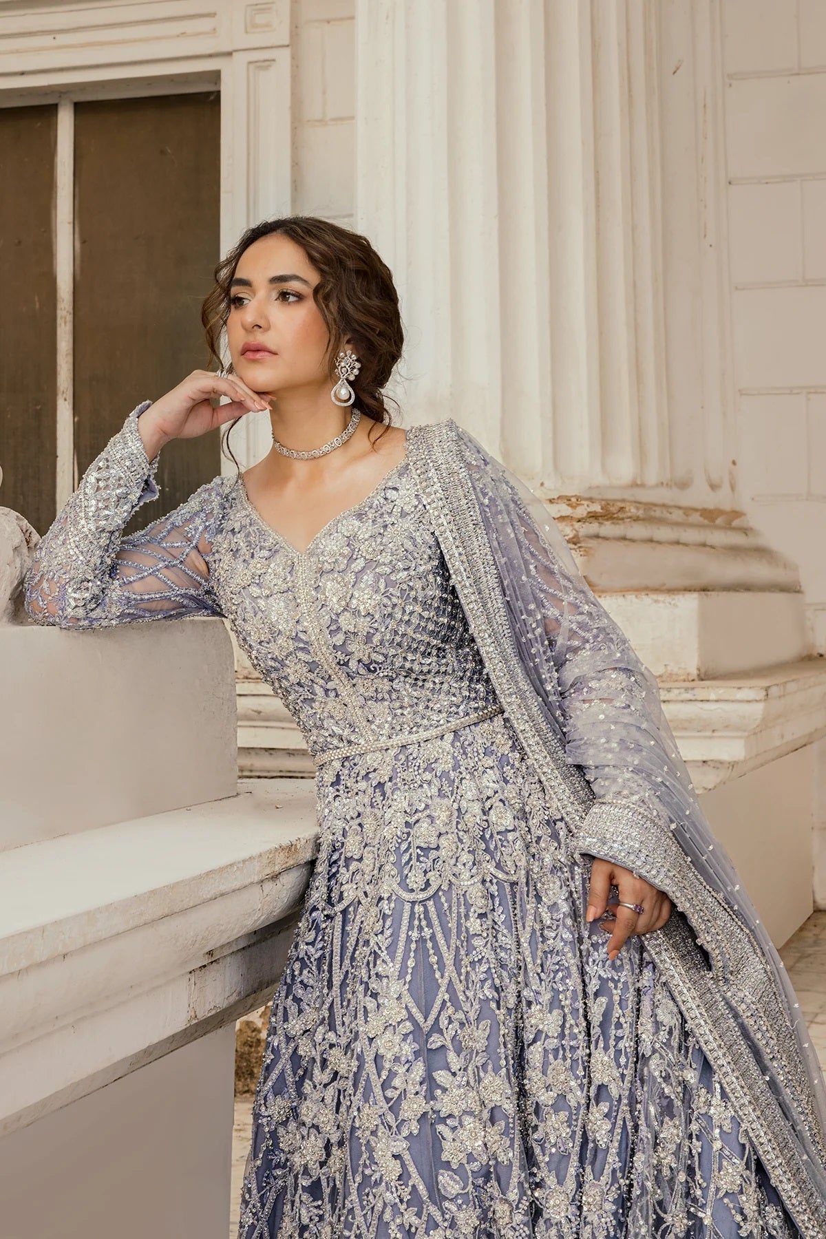 Erum Khan Luxurious Net Embroidered Unstitched 3 Piece Moonlit Majesty