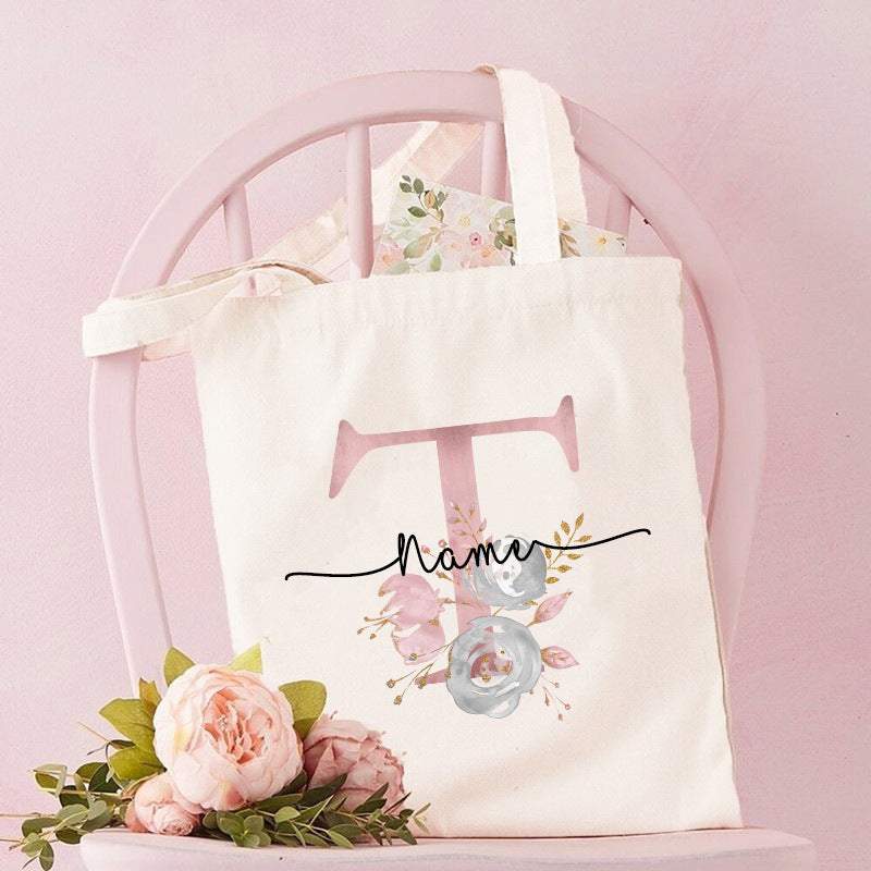 Monogrammed Canvas Bag Women's Letter Print Tote