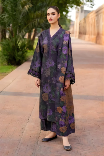 Baroque - 3PC Unstitched Printed Karandi Shirt with Printed Karandi Dupatta and Trouser