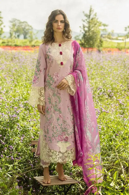Mushq - 3PC Lawn Embroidered Shirt with Printed Silk Dupatta (Unstitched)