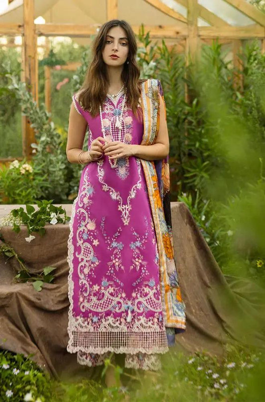 Mushq - 3PC Lawn Embroidered Shirt with Printed Silk Dupatta (Unstitched)