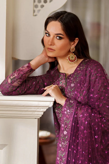 Iznik Luxury Printed & Embroidered Unstitched Lawn Suit Magenta