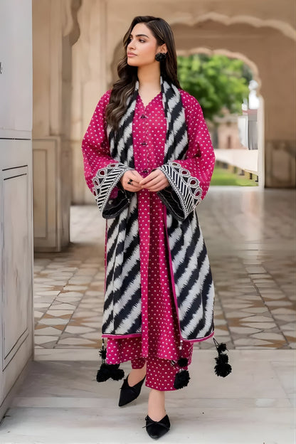 Baroque - 3PC Unstitched Printed Khaddar Shirt with Printed Khaddar Dupatta and Trouser