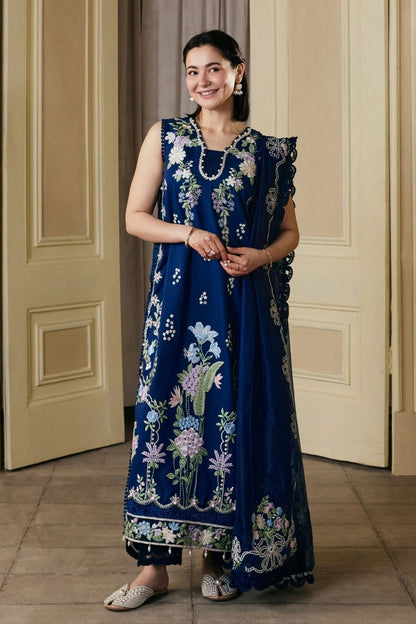 Maryam Hussain - 3PC Unstitched Lawn Embroidered Shirt with Cotton Net Embroidered Dupatta and Trouser