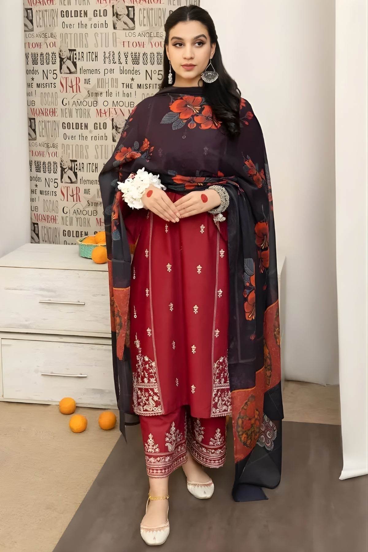 Urge - 3PC Unstitched Embroidered Shirt with Digital Printed Dupatta and Embroidered Trousers