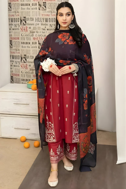 Urge - 3PC Unstitched Embroidered Shirt with Digital Printed Dupatta and Embroidered Trousers