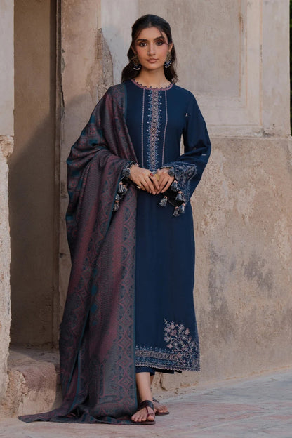 Izel - 3PC Unstitched Dhanak Embroidered Shirt with Digital Printed Twill Pashmina Dupatta and Trouser
