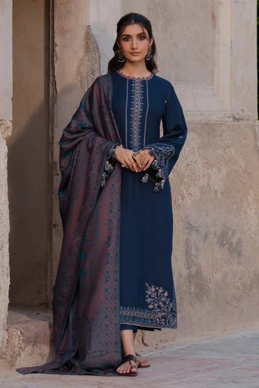 Izel - 3PC Unstitched Dhanak Embroidered Shirt with Digital Printed Twill Pashmina Dupatta and Trouser