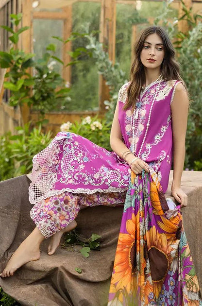 Mushq - 3PC Lawn Embroidered Shirt with Printed Silk Dupatta (Unstitched)