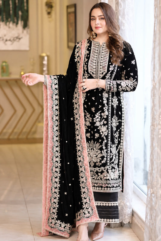 Aneelas Luxury Velvet Embroidered Unstitched / Stitched Suit