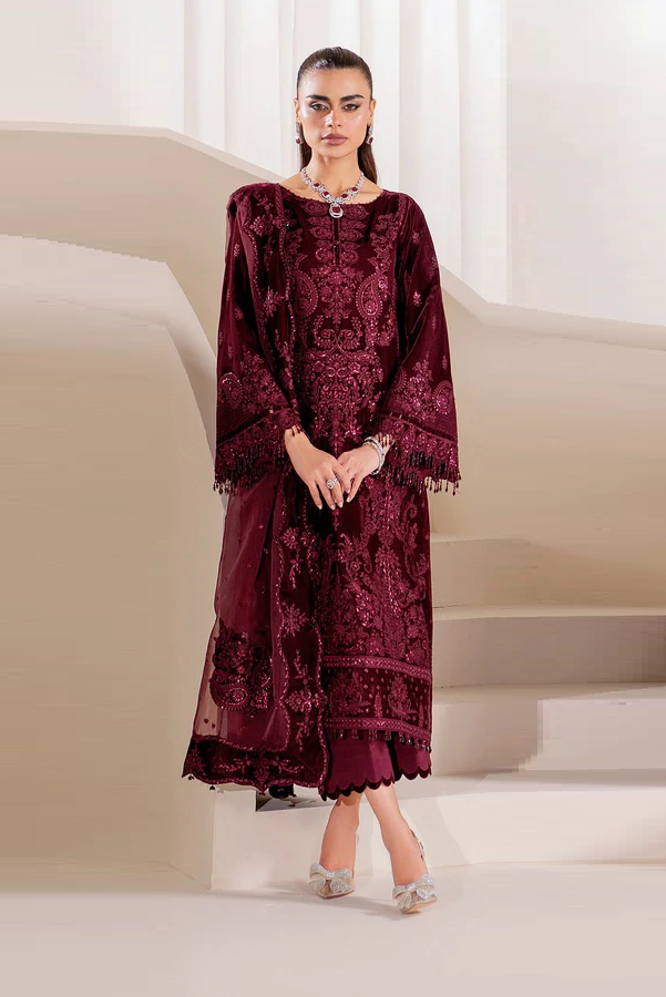 Baroque Luxury Embroidered Velvet Suits 3 Pcs Unstitched