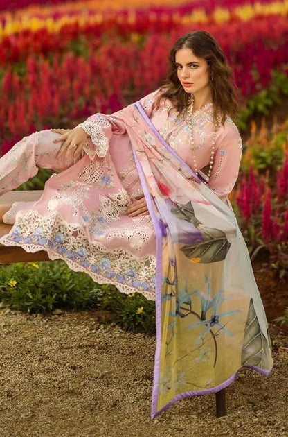 Mushq - 3PC Lawn Embroidered Shirt with Printed Silk Dupatta (Unstitched)